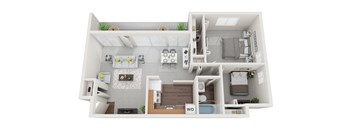 Renovated 2 Bed 1 Bath 750sf 3D Floor Plan at Falls Village Apartments, Baltimore, MD