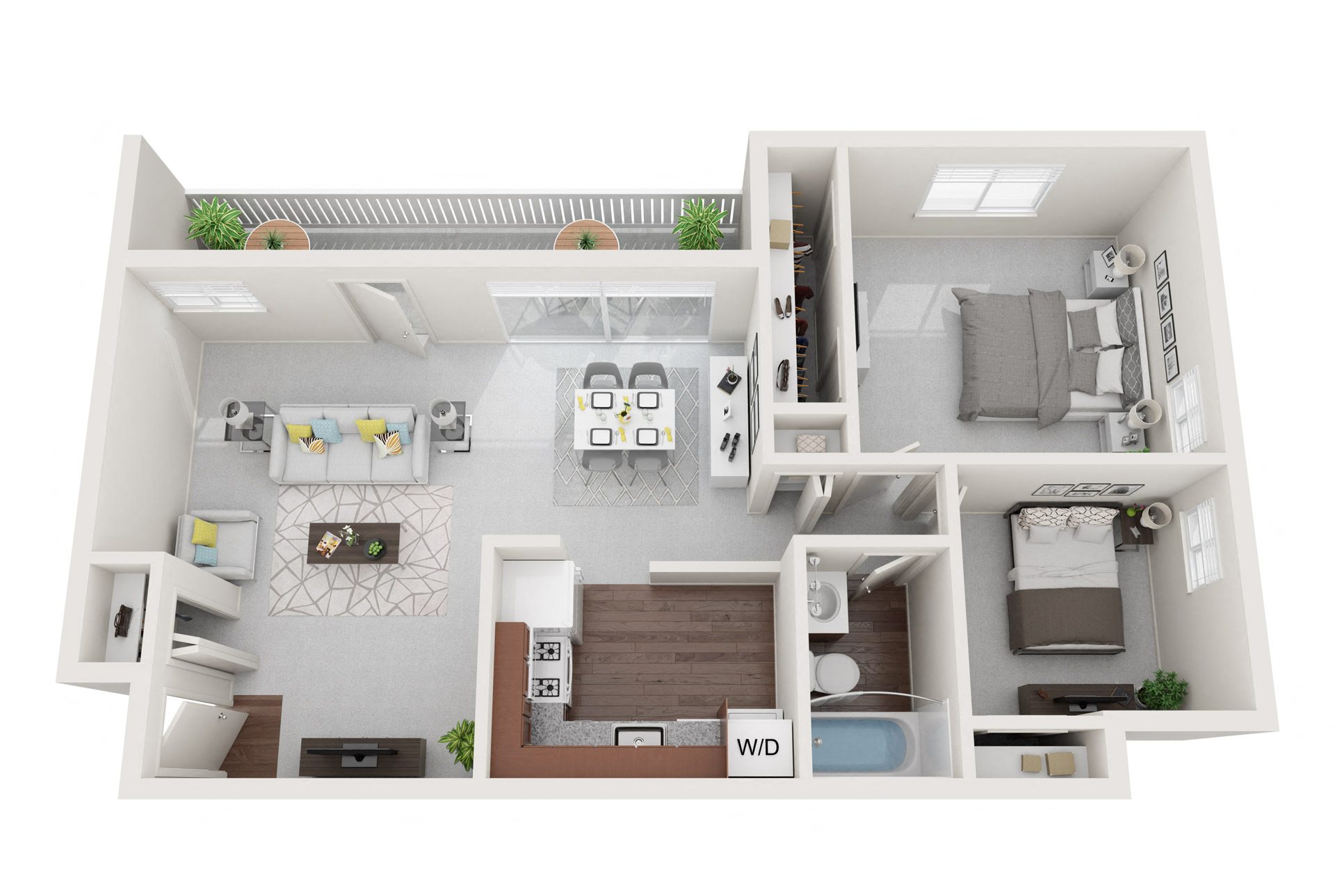 2 Bedroom 1 Bath Renovated floor plan