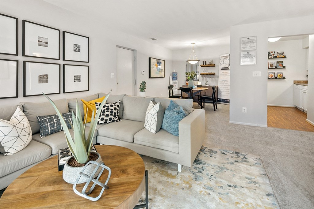 a living room with a couch and a table