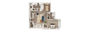 1 bedroom 1 bath 941sf floor plan at Henley Tampa Palms Apartments, Tampa, FL