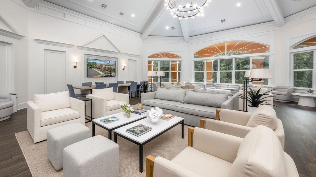 a white living room with couches and chairs, Henley Tampa Palms, Tampa, FL