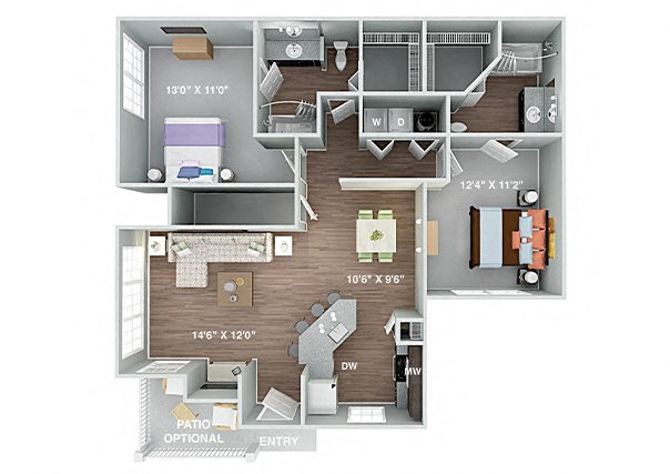 Hunter 2 Bedroom 2 Bath Renovated floor plan