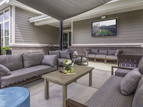 Outdoor lounge with TV at Sycamore at Tyvola, Charlotte, 28217