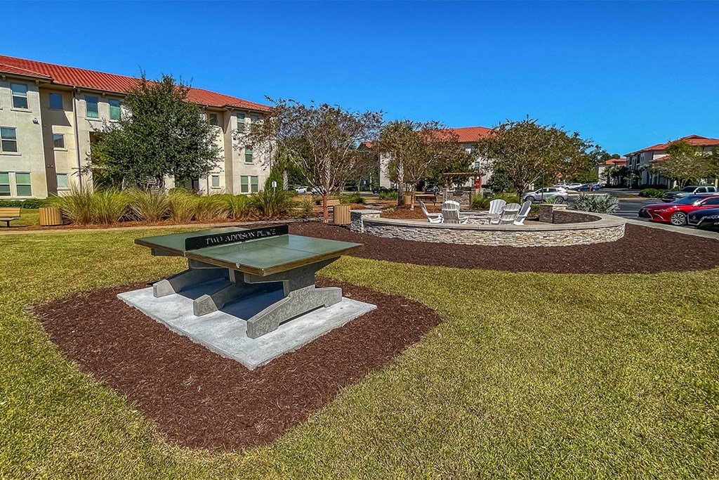 Game area with ping pong and firepit  at Two Addison Place Apartments , Georgia, 31322