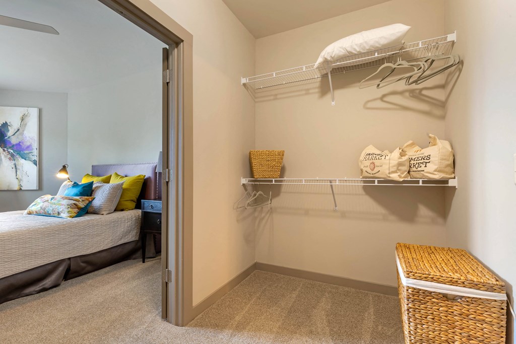 large closet with basket and shelving,at 1010 Dilworth Apartments, North Carolina
