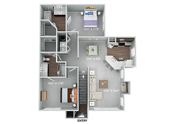 Jackson 2 Bedroom 2 Bath Renovated floor plan