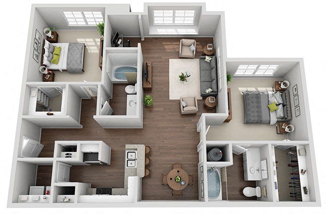 Jasmine 2 Bedroom 2 Bath Renovated floor plan