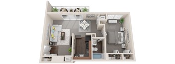 1 bed 1 bath, 673sf 3d floor plan  at Kenilworth at Charles Apartments, Towson, 21204