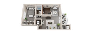 1 bed 1 bath, 735sf 3d floor plan  at Kenilworth at Charles Apartments, Towson