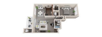 1 bed 1 bath, 983sf 3d floor plan   at Kenilworth at Charles Apartments, Towson, MD