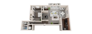 1 bed 1 bath alcove, 800sf 3d floor plan  at Kenilworth at Charles Apartments, Towson