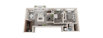 2 bed 1 bath, 1087sf 3d floor plan  at Kenilworth at Charles Apartments, Towson