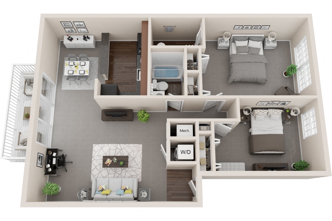 2 Bedroom 1.5 Bath - Renovated floor plan