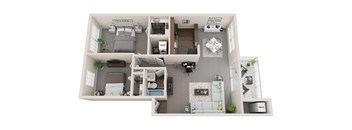 2 bed 1 bath, 988sf 3d floor plan  at Kenilworth at Charles Apartments, Maryland