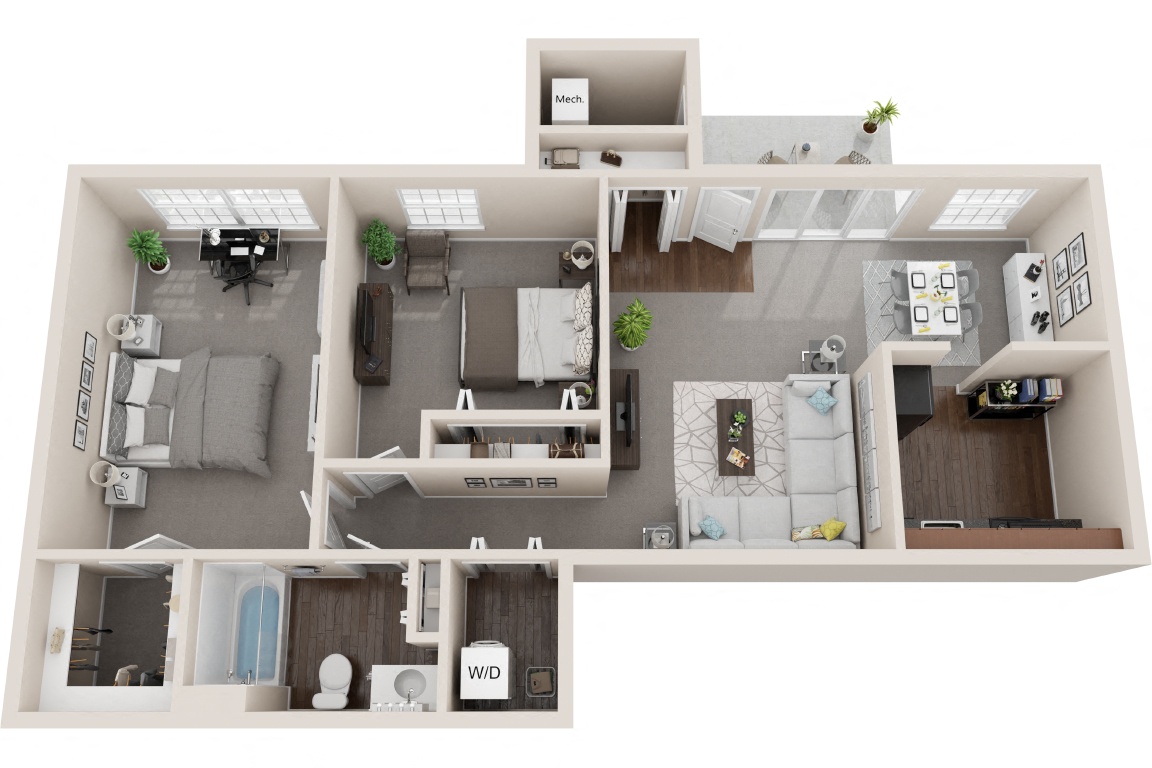2 Bedroom 1 Bath Dining and Terrace - Renovated floor plan