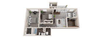 2 bed 1 bath with terrace, 723sf 3d floor plan  at Kenilworth at Charles Apartments, Maryland, 21204