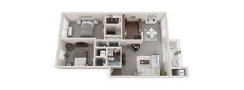 2 bed 2 bath, 1121sf 3d floor plan  at Kenilworth at Charles Apartments, Towson