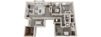 3 bed 1 bath, 1395sf 3d floor plan  at Kenilworth at Charles Apartments, Towson, 21204