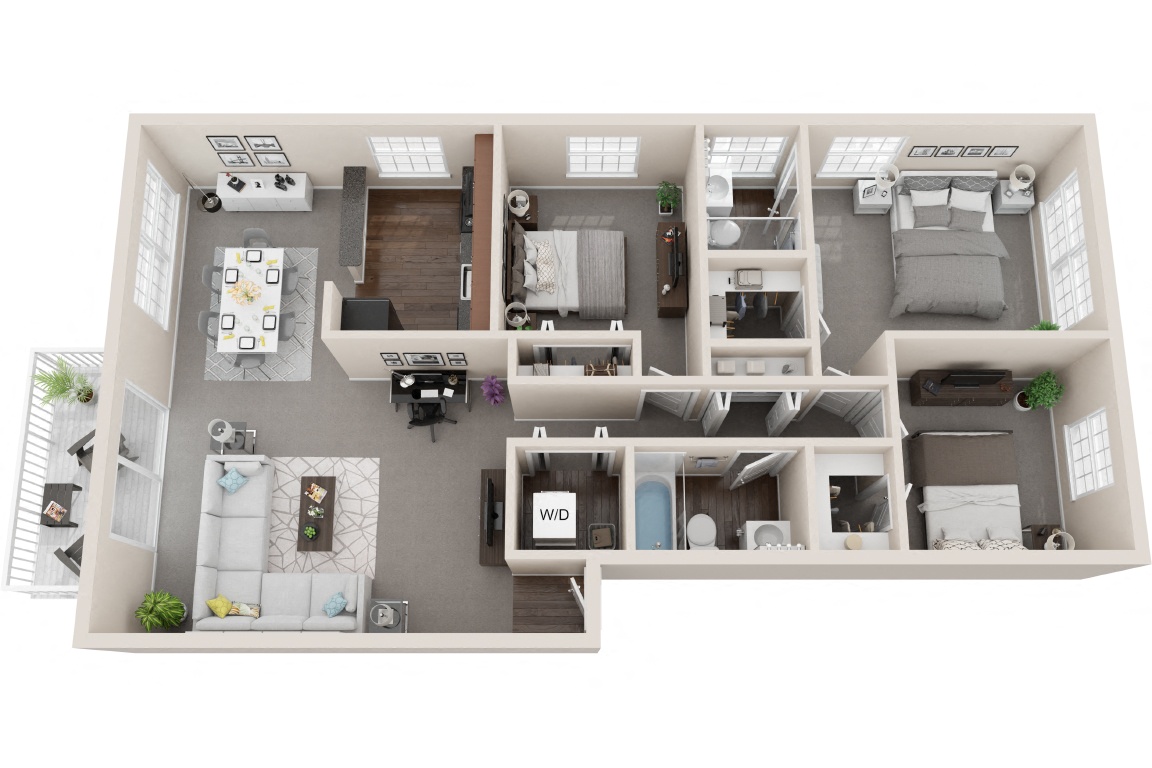 3 Bedroom 2 Bath - Renovated floor plan