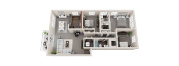 3 bed 2 bath, 1167sf 3d floor plan  at Kenilworth at Charles Apartments, Towson, Maryland