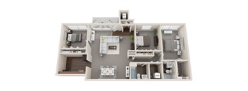 3 bed 2 bath, 1235sf 3d floor plan  at Kenilworth at Charles Apartments, Maryland