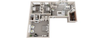 3 bed 2 bath, 1437sf 3d floor plan  at Kenilworth at Charles Apartments, Towson, MD