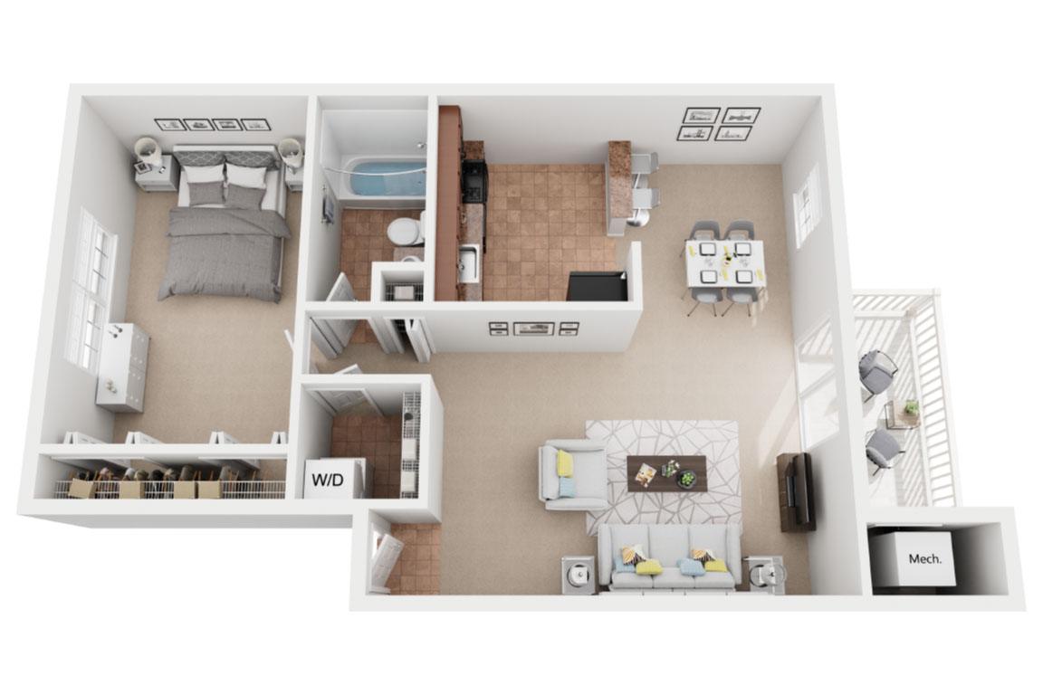 One Bedroom One Bath floor plan