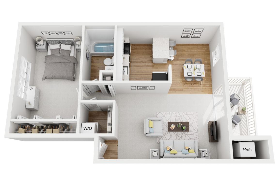 One Bedroom One Bath Renovated floor plan