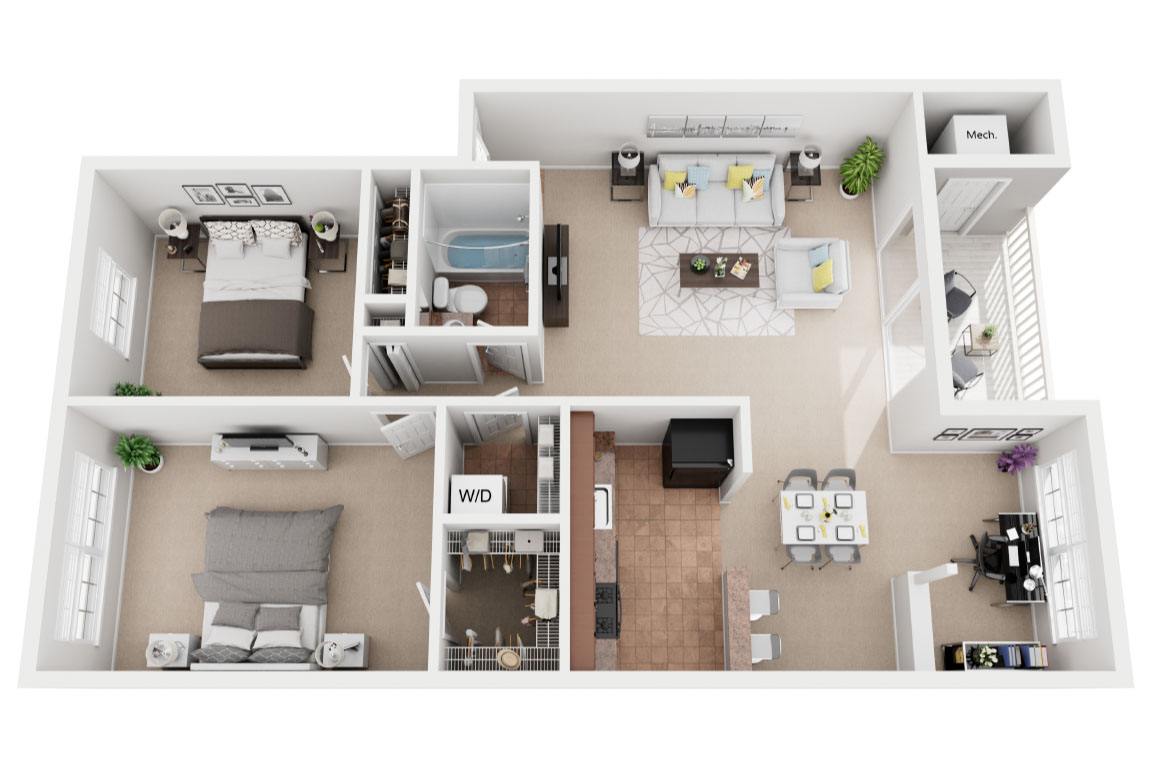 Two Bedroom One Bath floor plan