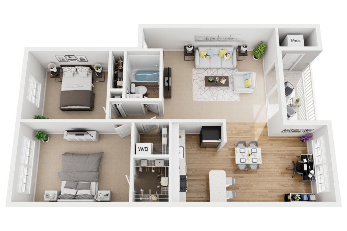 Two Bedroom One Bath Renovated floor plan