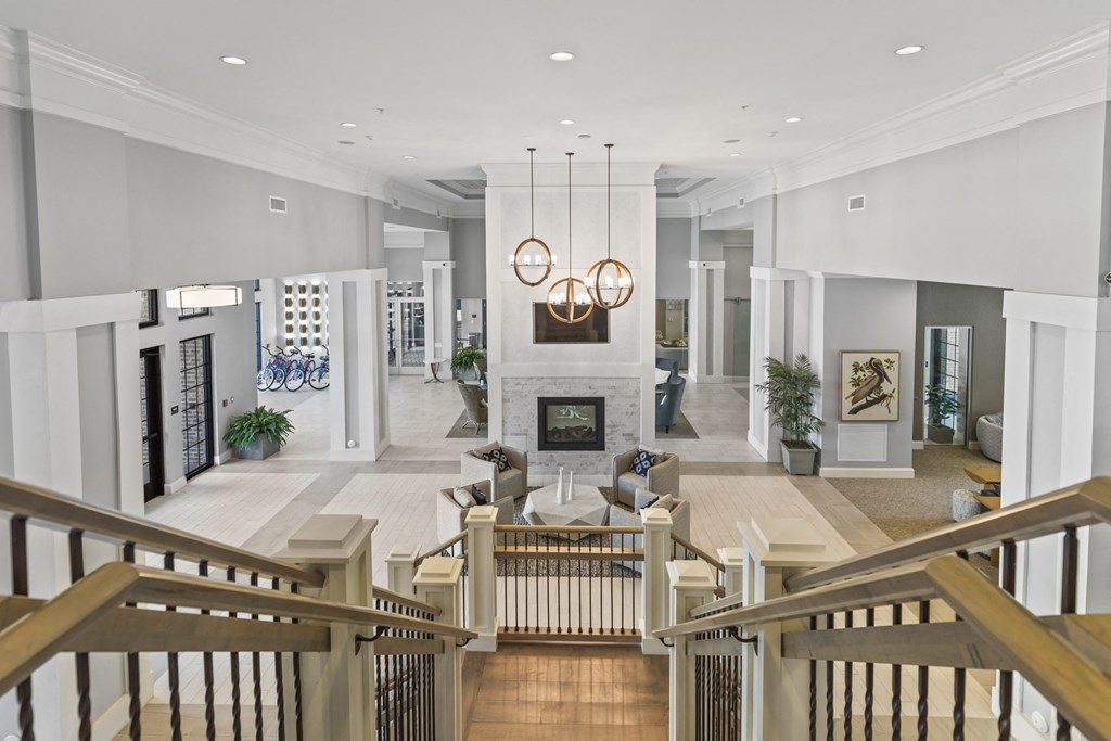 a view of a living room from the second floor of a house at Central Island Square, Daniel Island, South Carolina