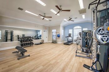 the preserve at ballantyne commons fitness room with weights and cardio equipment