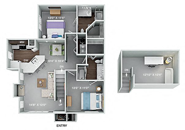 Madison 2 Bedroom 2 Bath Renovated floor plan