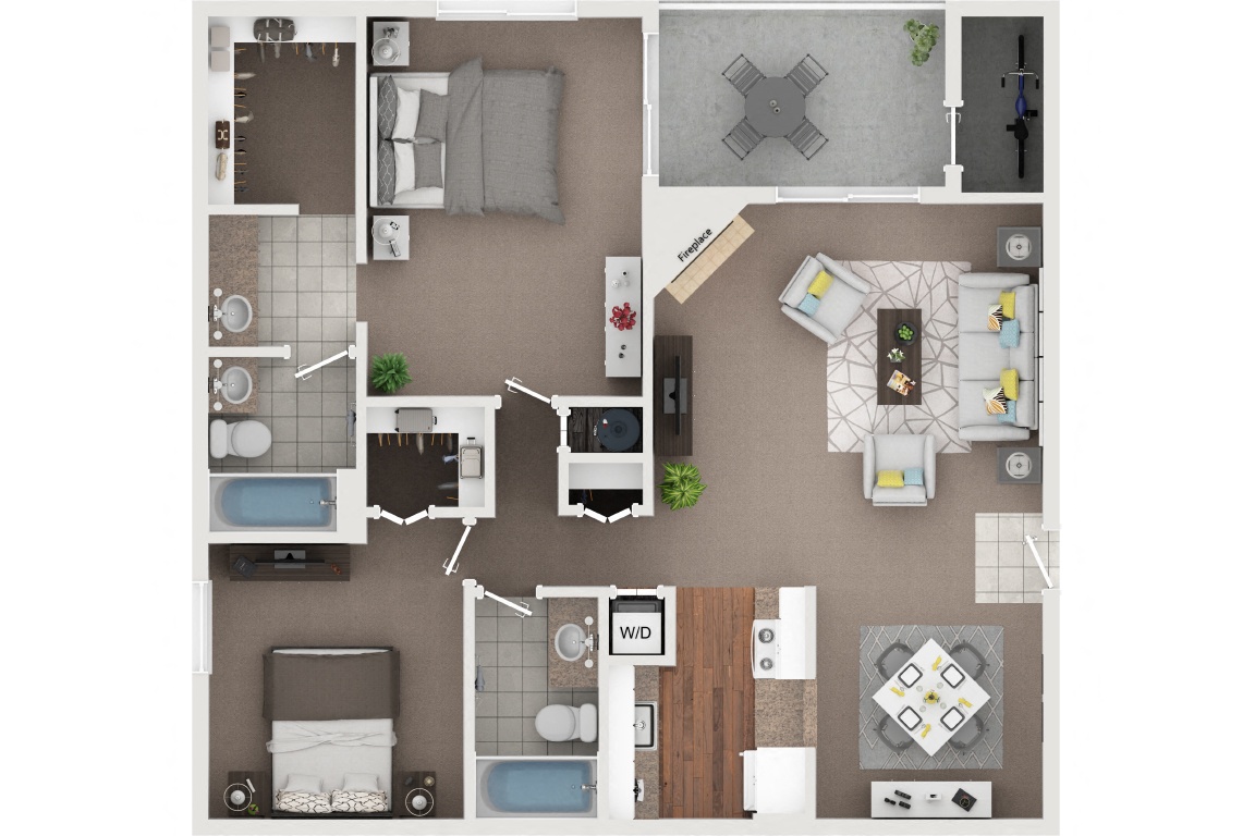 Brighton 2 Bedroom 2 Bath Deluxe floor plan