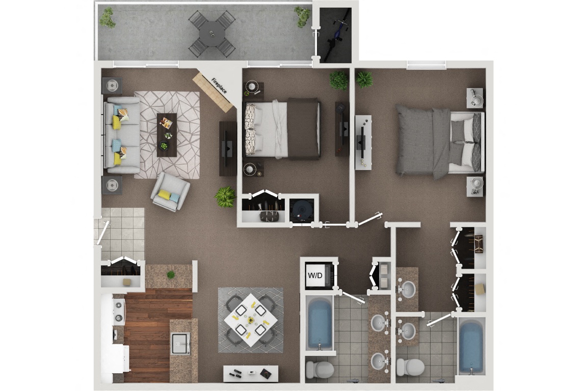 Millgreen 2 Bedroom 2 Bath floor plan
