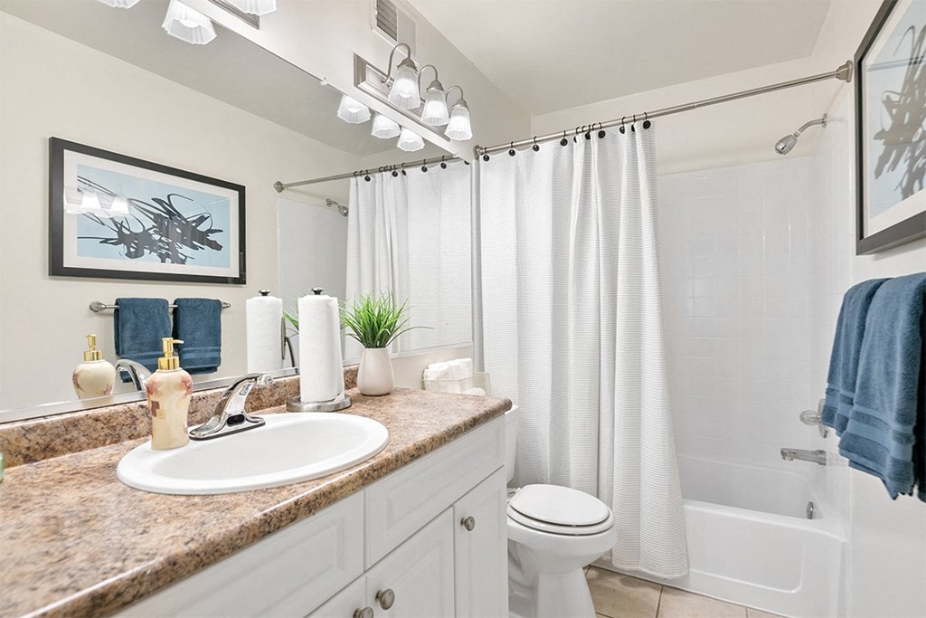 a bathroom with a shower and a sink and a toilet at McDonogh Township Apartments, Maryland