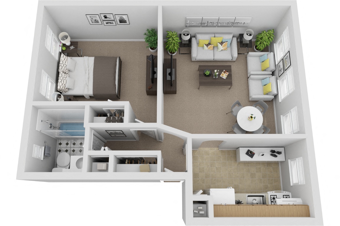 One Bedroom One Bath floor plan