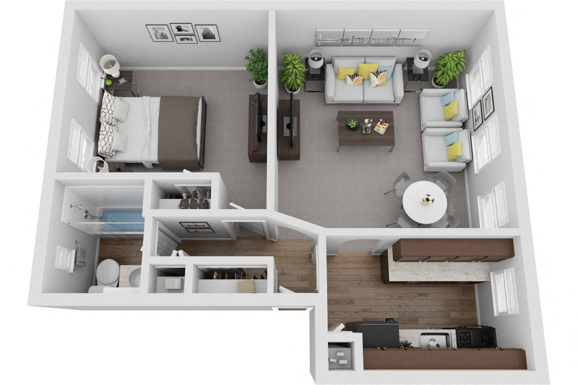 One Bedroom One Bath Renovated floor plan