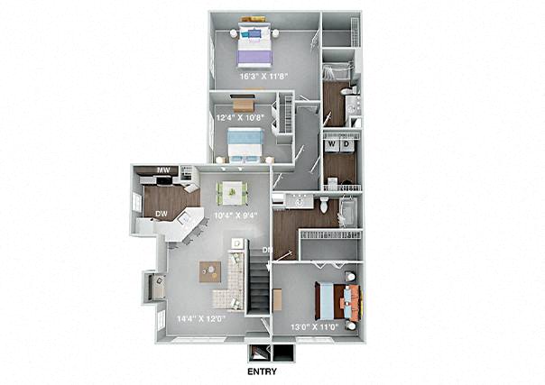 Oxford 3 Bedroom 2 Bath Renovated floor plan