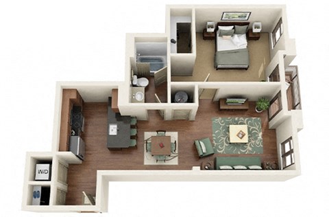 Catherine 1 Bed 1 Bath Floor Plan at  Park & Kingston Charlotte NC 28203