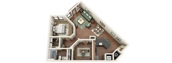 Euclid 1 Bed 1 Bath Floor Plan at Park & Kingston Charlotte NC 28203