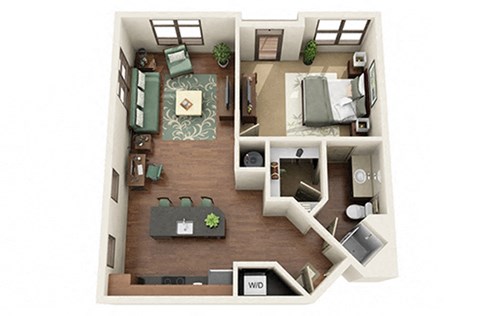 Hawkins 1 Bed 1 Bath Floor Plan at Park & Kingston Charlotte NC 28203