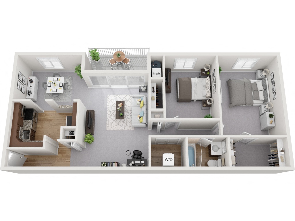 2 Bedroom 1 Bath Renovated floor plan