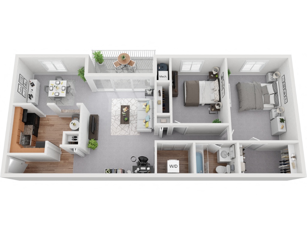 2 Bedroom 1 Bath floor plan