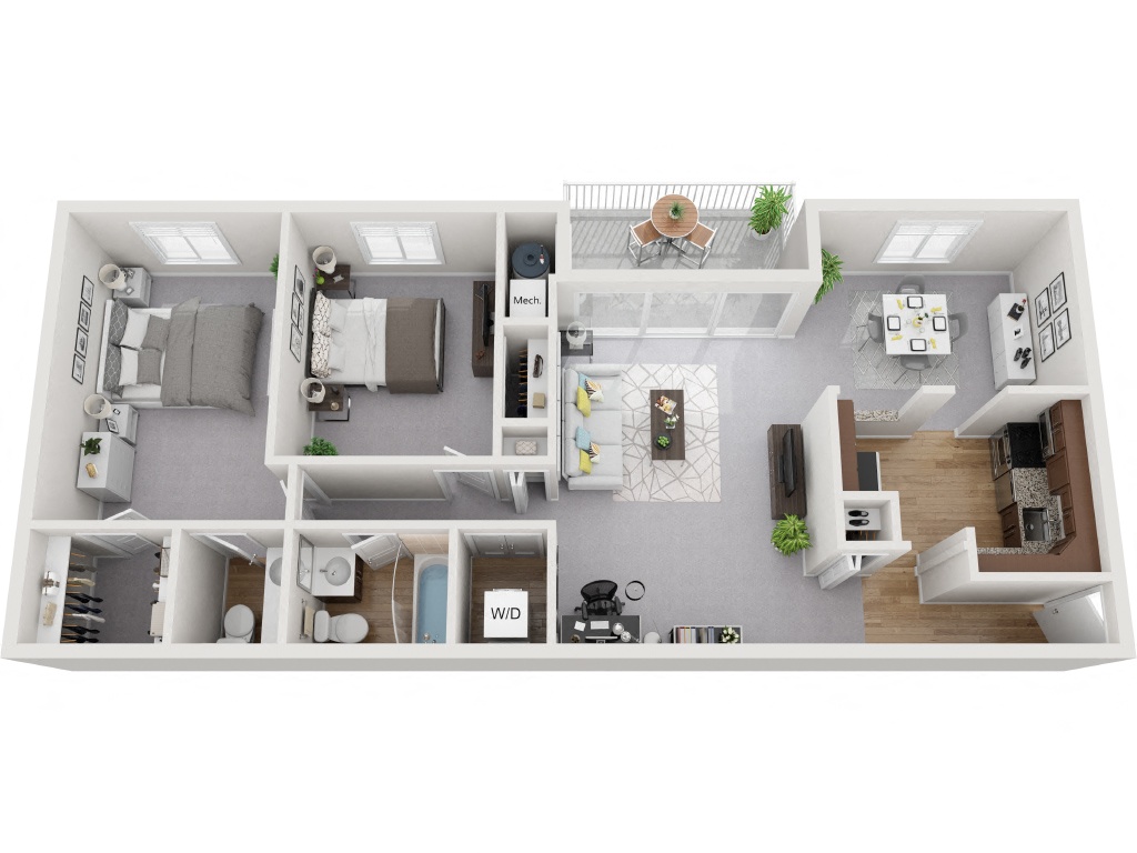 2 Bedroom 1.5 Bath Renovated floor plan