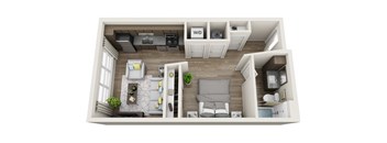 Studio 580sf 3D floor plan  at The Edison Lofts Apartments, Raleigh