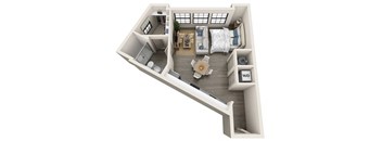 1 bed 1 bath 554 sf 3D floor plan,at 1010 Dilworth Apartments, Charlotte, NC 28204