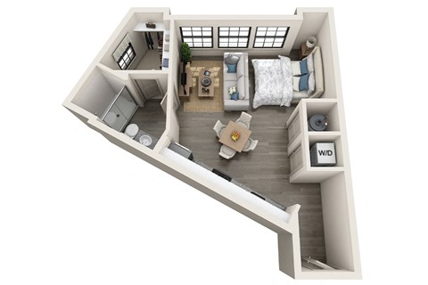 1 bed 1 bath 554 sf 3D floor plan at 1010 Dilworth Apartments, Charlotte, NC 28204