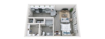 Studio 583 sf 3D floor plan at 1010 Dilworth Apartments, Charlotte North Carolina