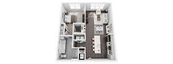 1 bedroom 1 bath 889 sf 3D Floor Plan @ St. Marys Square North